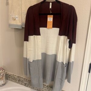 Gibson Burgundy and Gray Open Front Cardigan